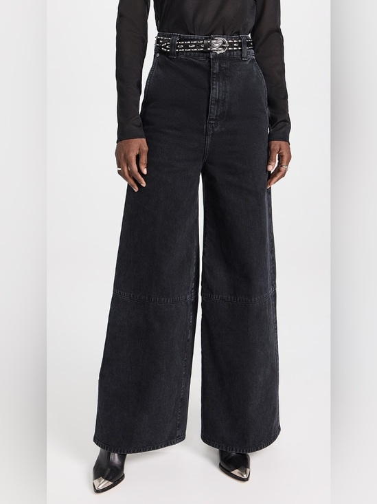 KHAITE Denim - Khaite Isla Paneled High Rise Wide Leg Jeans 31 Black Rigid Heavyweight Denim
